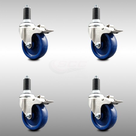 Service Caster 4 Inch 316SS Solid Poly Swivel 1-3/8 Inch Expanding Stem Caster Set Lock Brake SCC-SS316TTLEX20S414-SPUS-138-4